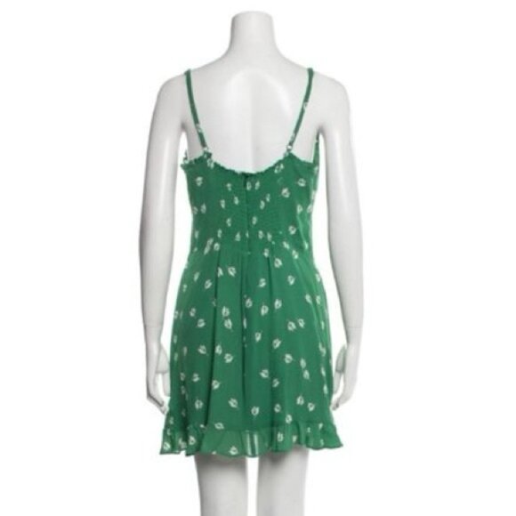 REFORMATION FRANNIE WHITE FLORAL TULIPS GREEN LACE UP TIE BUST 100% RAYON SZ 8 - Picture 3 of 3